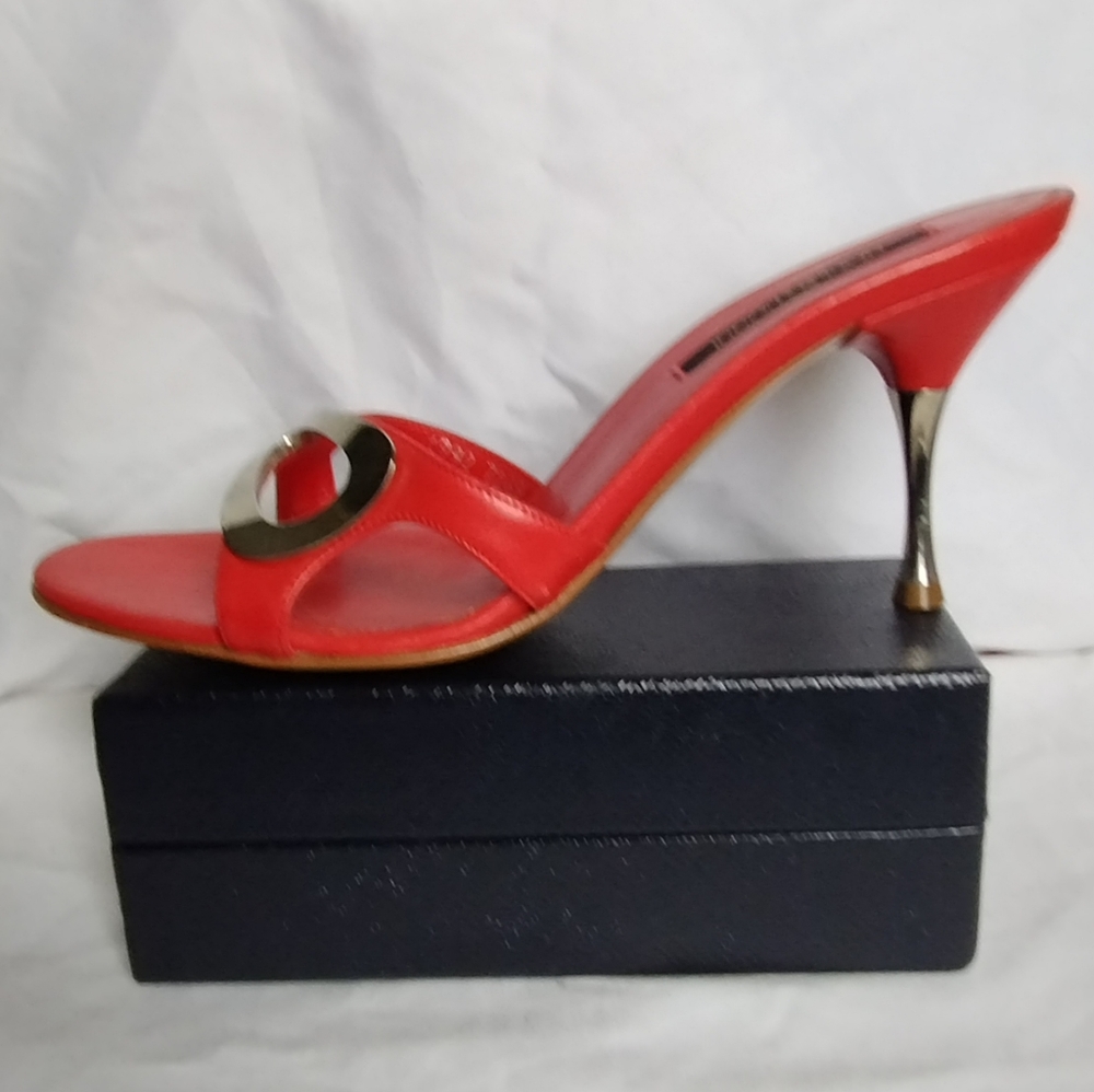 SERGIO ROSSI Red Calf Leather Cut-out Mules Slides Heel Sz 36EU/ 6US Ity NWOT